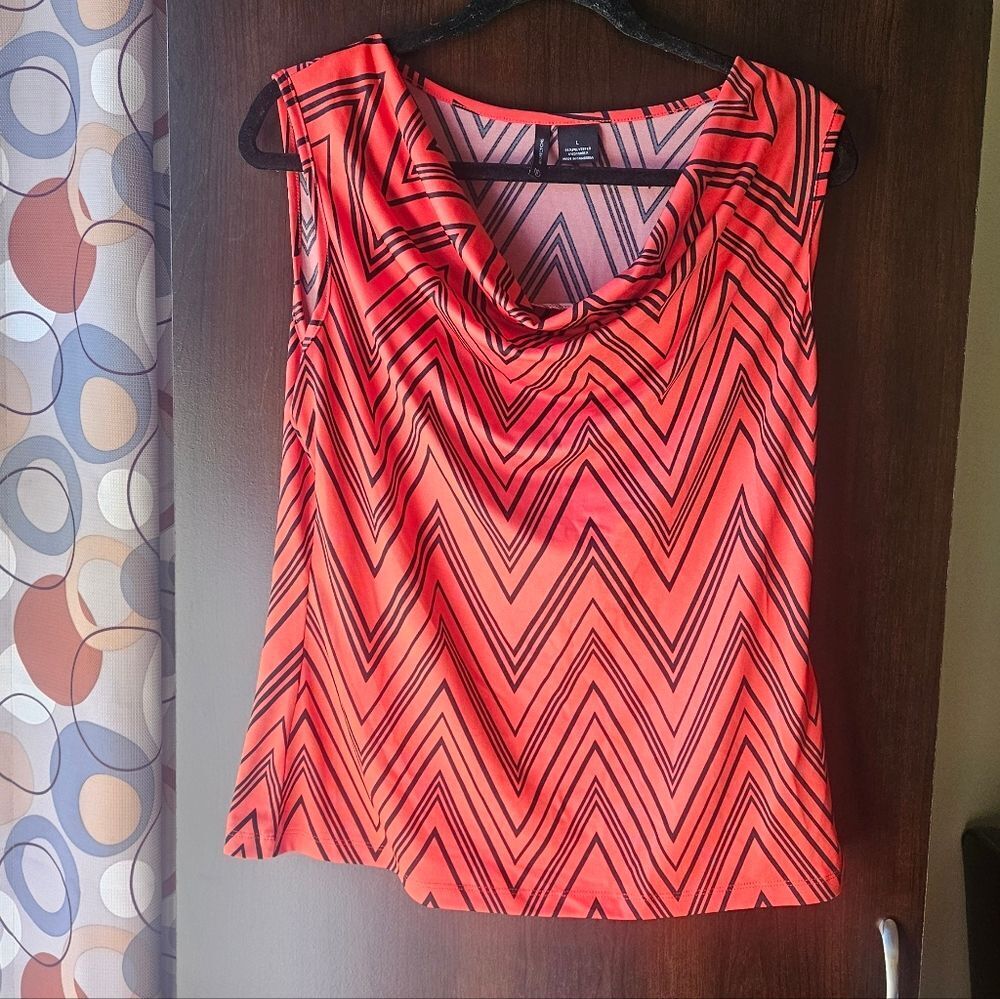 New Directions Red and Black Chevron Blouse